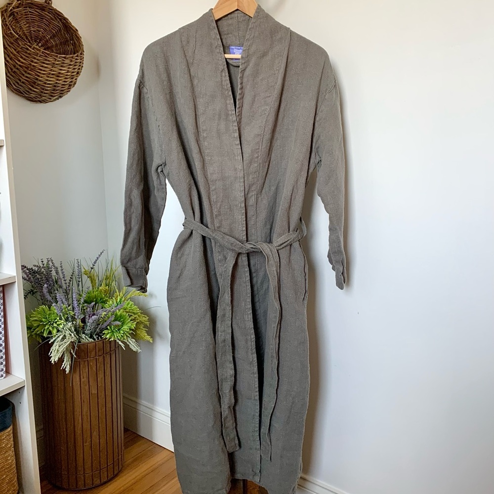 Pine Cone Hill 100% Linen Duster Belted Robe in Stone wash Charcoal Gray MED
